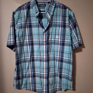 Men's L Blue Plaid Button-Up Shirt